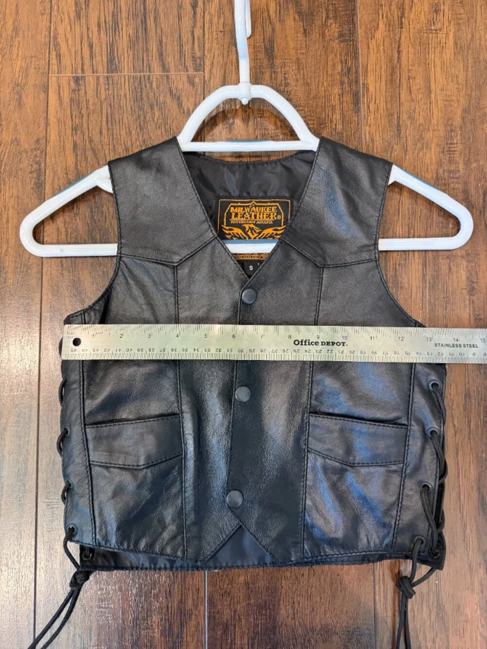 Milwaukee Leather Kids Genuine Leather Motorcycle Vest Black Lace Side Small